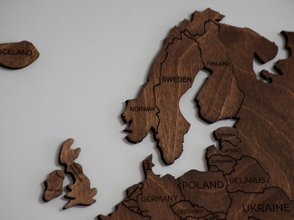 Wood cutting of world map